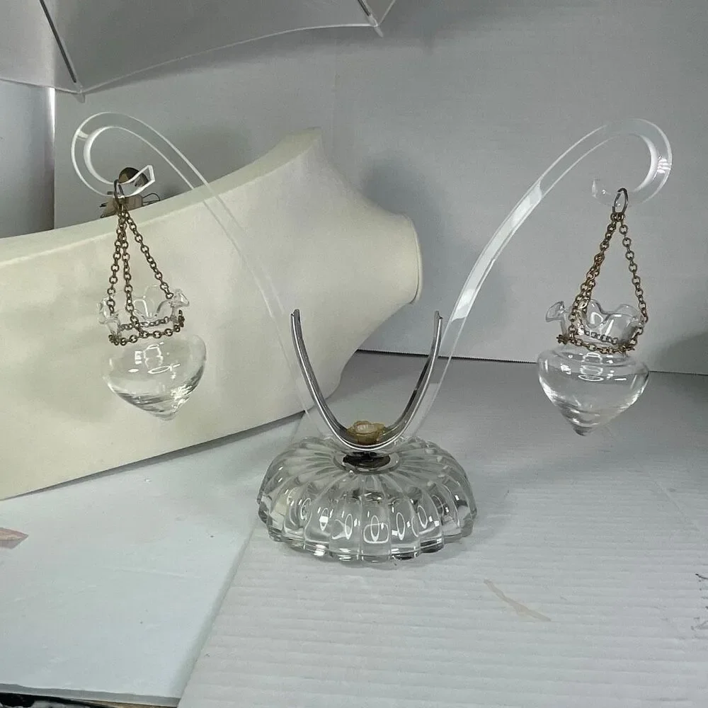 Antique apothecary pharmacy glass scale balances and hanger.